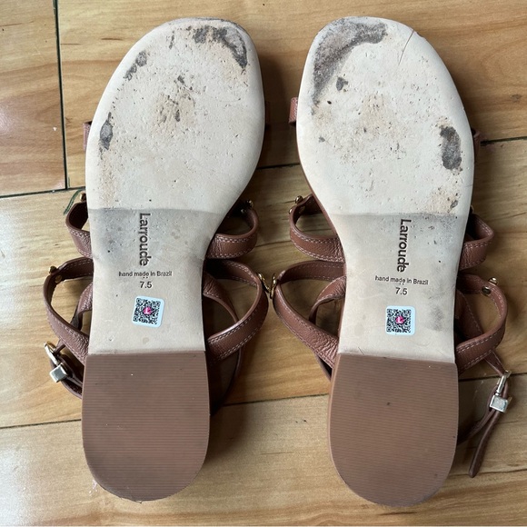 Larroude Brown Leather Flat Sandals Straps Size 7.5 Brazil - Picture 7 of 8